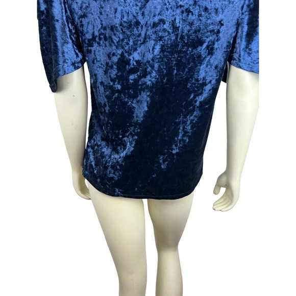 Vanessa Scott Blue Velvet Cold Shoulder Top S Tie Sleeve Open Shoulder Small - Picture 8 of 11